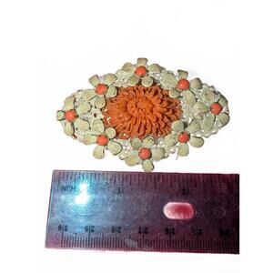 Vintage Floral Carved celluloid Resin and Metal Brooch Pin